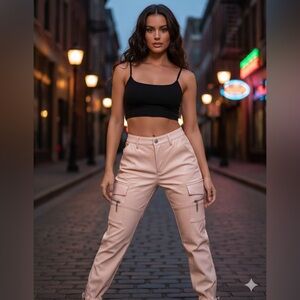 Elegant Cream Women's Skinny Cargo Pants